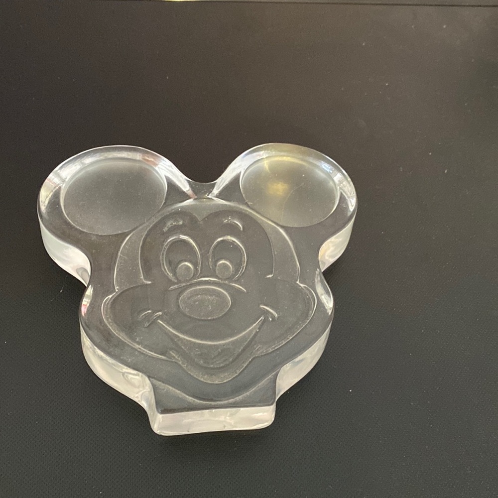 Disney Mickey Mouse Crystal Glass Paperweight Happy Face 15 oz Big Ears …